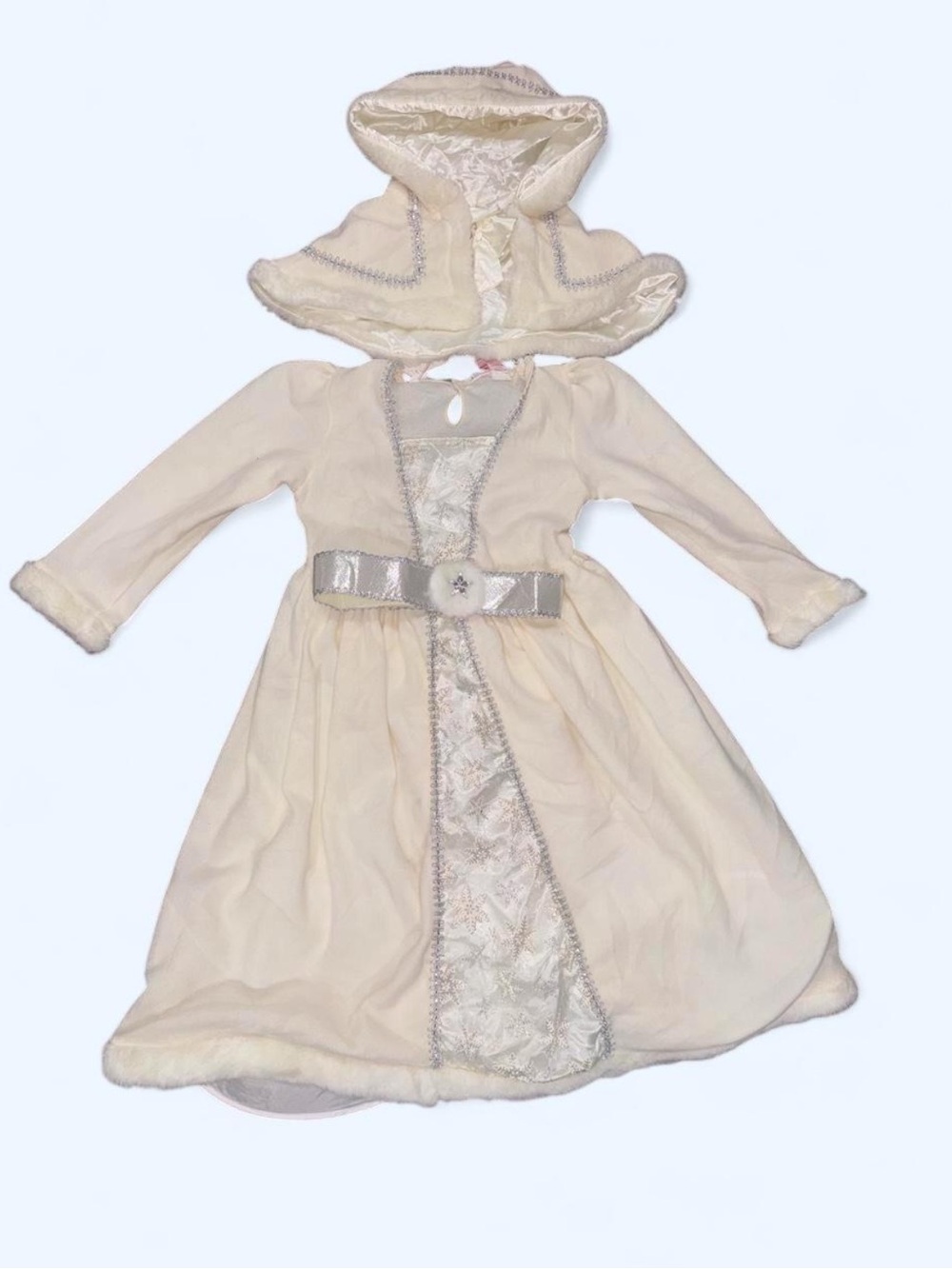 Ivory Hooded Snow Princess Dress with Silver Trim